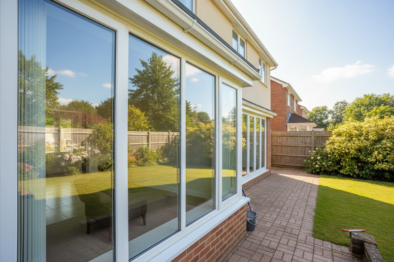 clean exterior windows on the back of a house