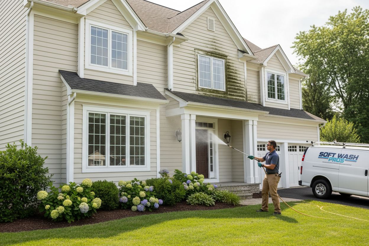 soft washing the exterior of a house